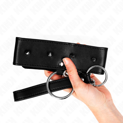 KINK - NECKLACE 65 CM WITH LEASH WITH SILVER STUDS MODEL 2 ADJUSTABLE 36-43 CM X 5 CM - My naughty haven #