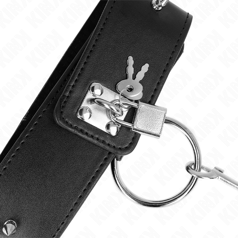 KINK - NECKLACE 65 CM WITH LEASH WITH SILVER STUDS MODEL 2 ADJUSTABLE 36-43 CM X 5 CM - My naughty haven #