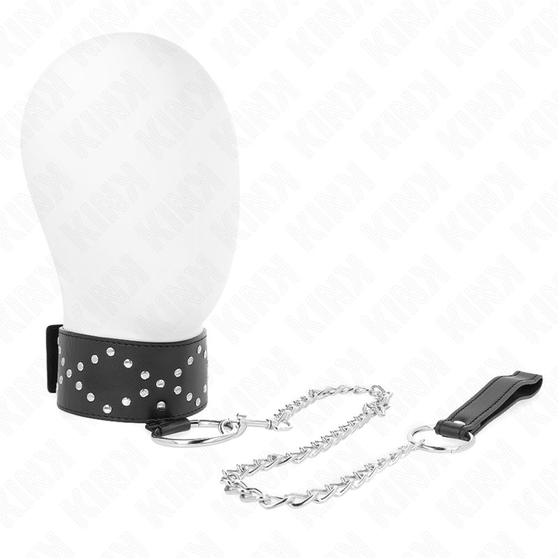 KINK - NECKLACE 65 CM WITH LEASH WITH SILVER STUDS MODEL 3 ADJUSTABLE 36-43 CM X 5 CM - My naughty haven #