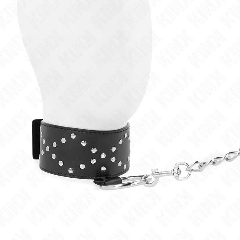 KINK - NECKLACE 65 CM WITH LEASH WITH SILVER STUDS MODEL 3 ADJUSTABLE 36-43 CM X 5 CM - My naughty haven #