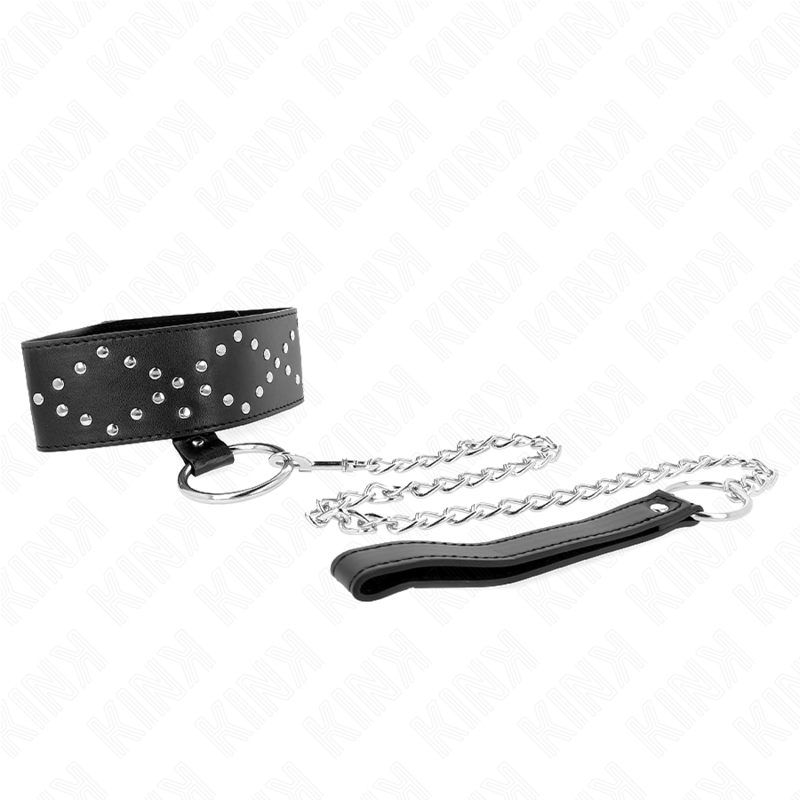 KINK - NECKLACE 65 CM WITH LEASH WITH SILVER STUDS MODEL 3 ADJUSTABLE 36-43 CM X 5 CM - My naughty haven #