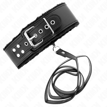 KINK - NECKLACE WITH LEASH 116 CM WITH SILVER STUDS MODEL 4 BLACK ADJUSTABLE 40-48 CM X 6 CM - My naughty haven #