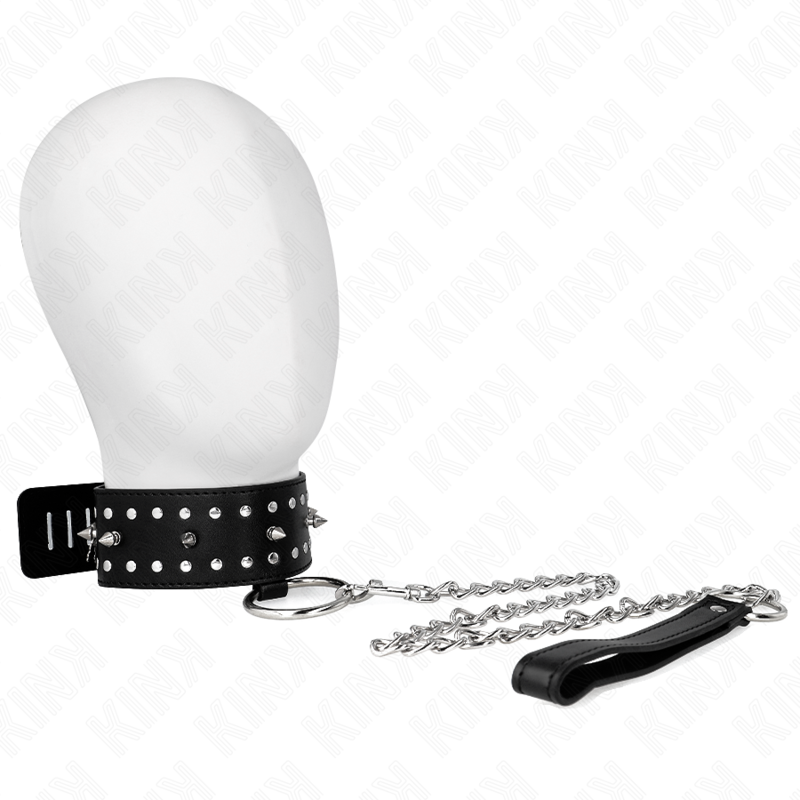 KINK - NECKLACE WITH LEASH 65 CM WITH SILVER STUDS MODEL 1 ADJUSTABLE 36-43 CM X 5 CM - My naughty haven #