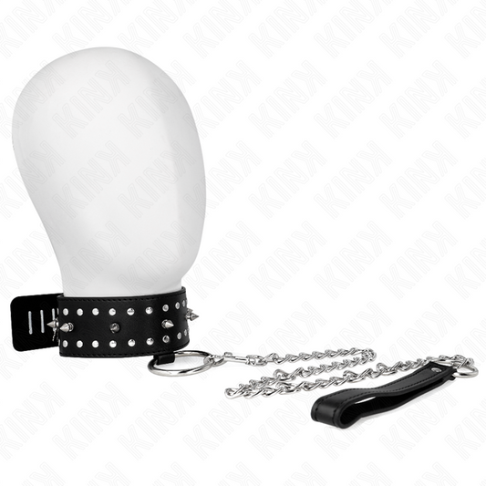 KINK - NECKLACE WITH LEASH 65 CM WITH SILVER STUDS MODEL 1 ADJUSTABLE 36-43 CM X 5 CM - My naughty haven #