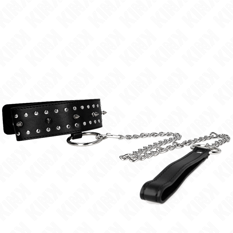 KINK - NECKLACE WITH LEASH 65 CM WITH SILVER STUDS MODEL 1 ADJUSTABLE 36-43 CM X 5 CM - My naughty haven #