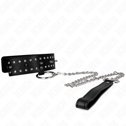 KINK - NECKLACE WITH LEASH 65 CM WITH SILVER STUDS MODEL 1 ADJUSTABLE 36-43 CM X 5 CM - My naughty haven #
