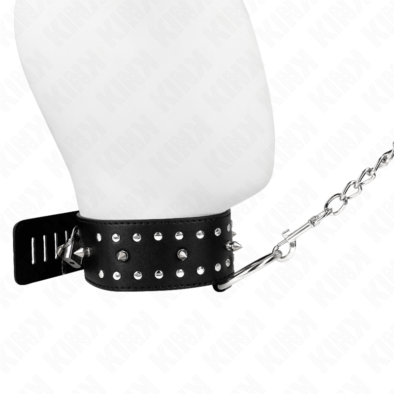 KINK - NECKLACE WITH LEASH 65 CM WITH SILVER STUDS MODEL 1 ADJUSTABLE 36-43 CM X 5 CM - My naughty haven #