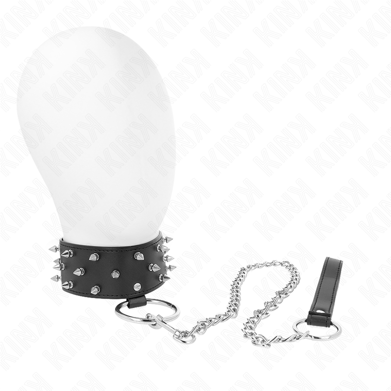 KINK - NECKLACE WITH LEASH 65 CM WITH SILVER STUDS MODEL 5 ADJUSTABLE 36-43 CM X 5 CM - My naughty haven #