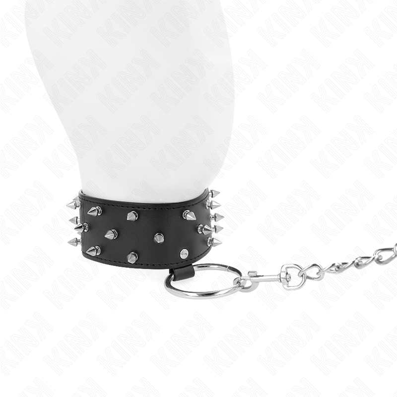 KINK - NECKLACE WITH LEASH 65 CM WITH SILVER STUDS MODEL 5 ADJUSTABLE 36-43 CM X 5 CM - My naughty haven #