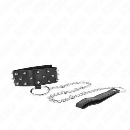 KINK - NECKLACE WITH LEASH 65 CM WITH SILVER STUDS MODEL 5 ADJUSTABLE 36-43 CM X 5 CM - My naughty haven #