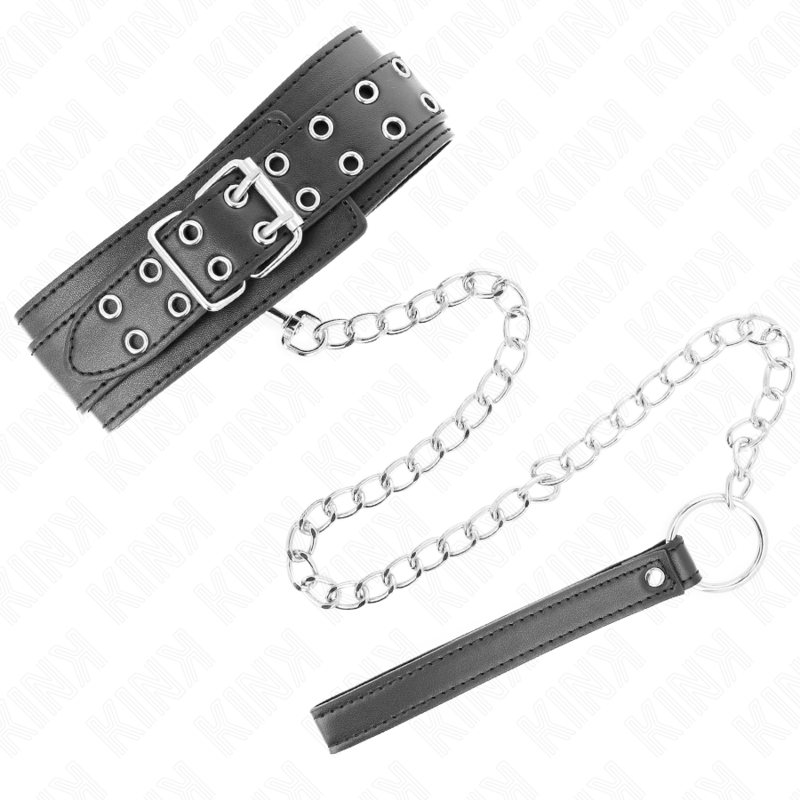 KINK - NECKLACE WITH STRAP 65 CM SILVER BUCKLES ADJUSTABLE 33-46 CM X 5.5 CM - My naughty haven #