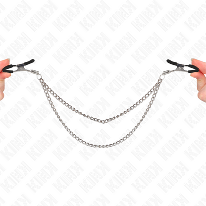 KINK - NIPPLE CLAMPS WITH 2 THICK CHAINS SILVER 20/23 CM - My naughty haven #