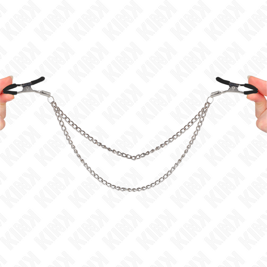 KINK - NIPPLE CLAMPS WITH 2 THICK CHAINS SILVER 20/23 CM - My naughty haven #