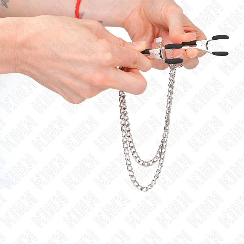 KINK - NIPPLE CLAMPS WITH 2 THICK CHAINS SILVER 20/23 CM - My naughty haven #