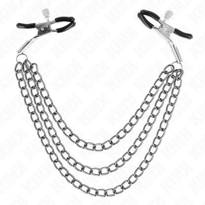 KINK - NIPPLE CLAMPS WITH 3 CHAINS BLACK 20/23/28 CM - My naughty haven #