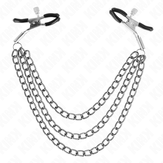 KINK - NIPPLE CLAMPS WITH 3 CHAINS BLACK 20/23/28 CM - My naughty haven #