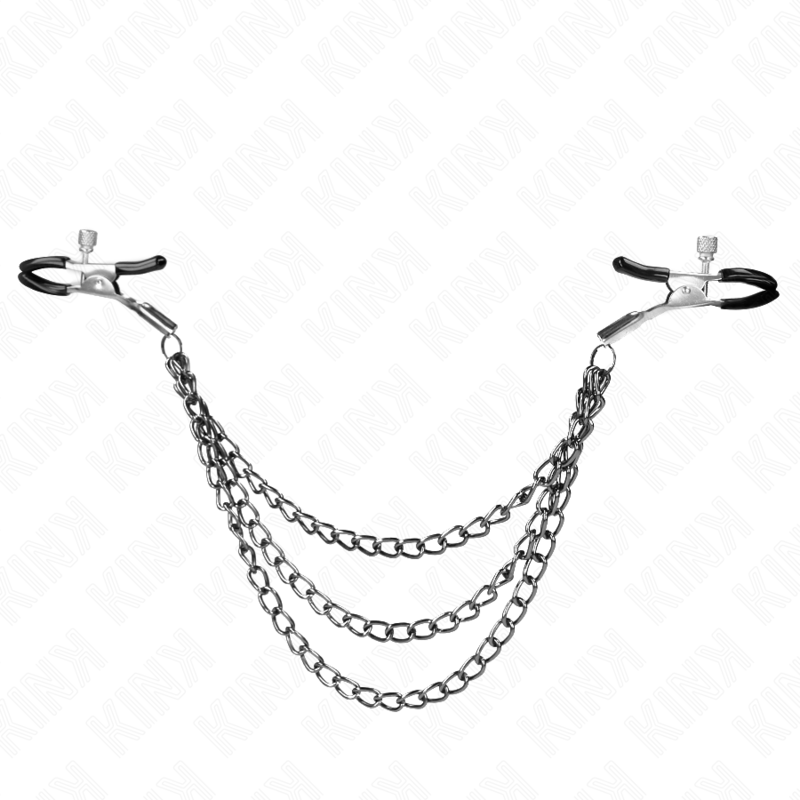 KINK - NIPPLE CLAMPS WITH 3 CHAINS BLACK 20/23/28 CM - My naughty haven #