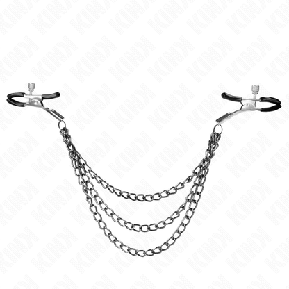 KINK - NIPPLE CLAMPS WITH 3 CHAINS BLACK 20/23/28 CM - My naughty haven #