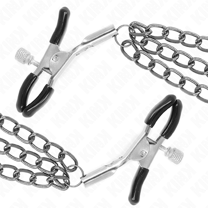 KINK - NIPPLE CLAMPS WITH 3 CHAINS BLACK 20/23/28 CM - My naughty haven #