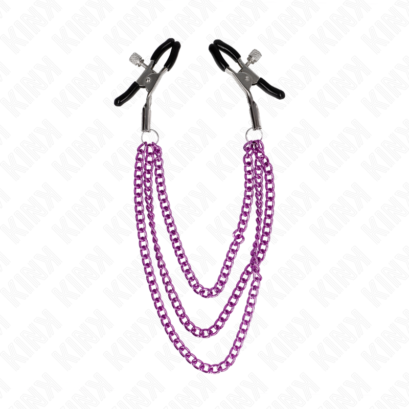 KINK - NIPPLE CLAMPS WITH 3 CHAINS PURPLE 20/23/28 CM - My naughty haven #