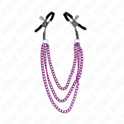 KINK - NIPPLE CLAMPS WITH 3 CHAINS PURPLE 20/23/28 CM - My naughty haven #