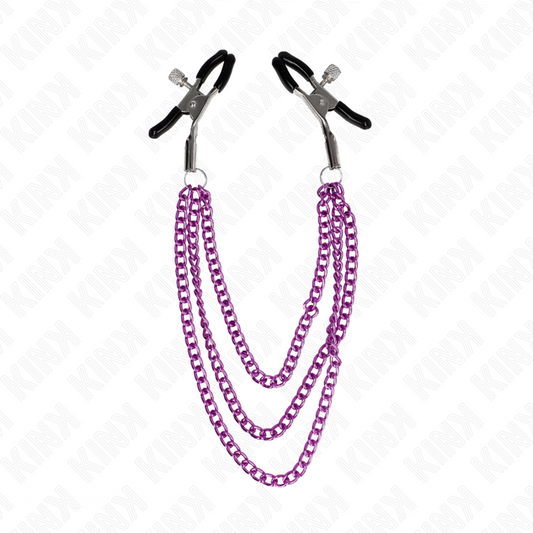 KINK - NIPPLE CLAMPS WITH 3 CHAINS PURPLE 20/23/28 CM - My naughty haven #