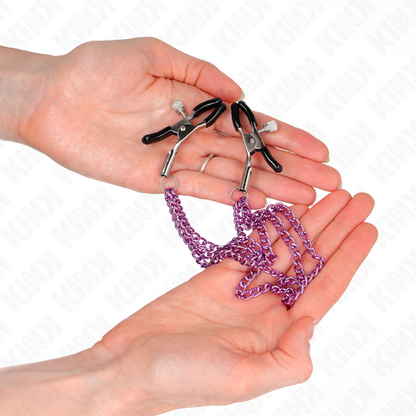 KINK - NIPPLE CLAMPS WITH 3 CHAINS PURPLE 20/23/28 CM - My naughty haven #