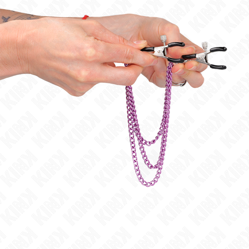 KINK - NIPPLE CLAMPS WITH 3 CHAINS PURPLE 20/23/28 CM - My naughty haven #