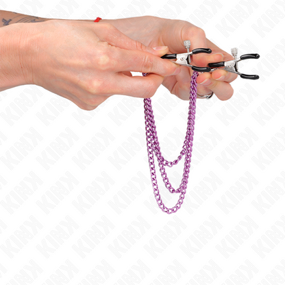 KINK - NIPPLE CLAMPS WITH 3 CHAINS PURPLE 20/23/28 CM - My naughty haven #