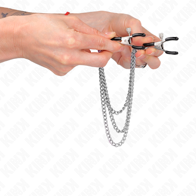 KINK - NIPPLE CLAMPS WITH 3 CHAINS SILVER 20/23/28 CM - My naughty haven #