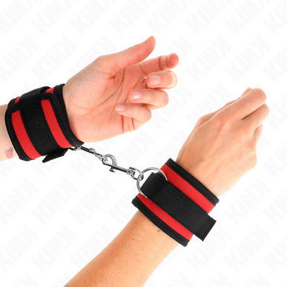 KINK - NYLON BIND HOOK&LOOP WRIST RESTRAINTS RED-BLACK MODEL 2 ADJUSTABLE 18-35 CM X 6 CM - My naughty haven #
