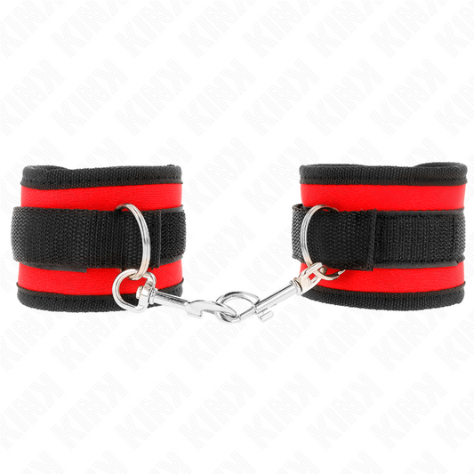 KINK - NYLON BIND HOOK&LOOP WRIST RESTRAINTS RED-BLACK MODEL 2 ADJUSTABLE 18-35 CM X 6 CM - My naughty haven #