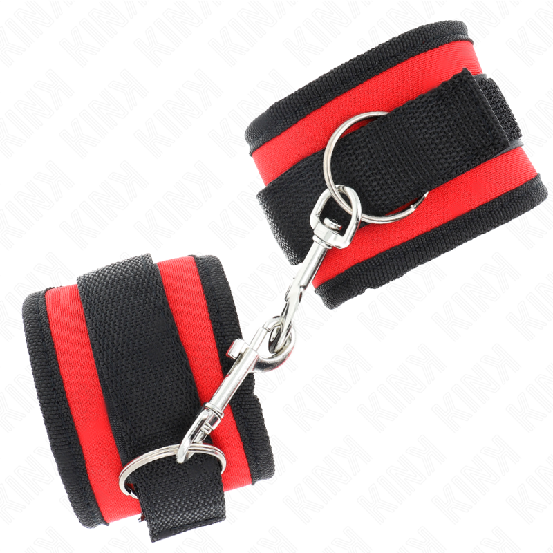 KINK - NYLON BIND HOOK&LOOP WRIST RESTRAINTS RED-BLACK MODEL 2 ADJUSTABLE 18-35 CM X 6 CM - My naughty haven #