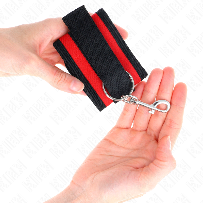 KINK - NYLON BIND HOOK&LOOP WRIST RESTRAINTS RED-BLACK MODEL 2 ADJUSTABLE 18-35 CM X 6 CM - My naughty haven #