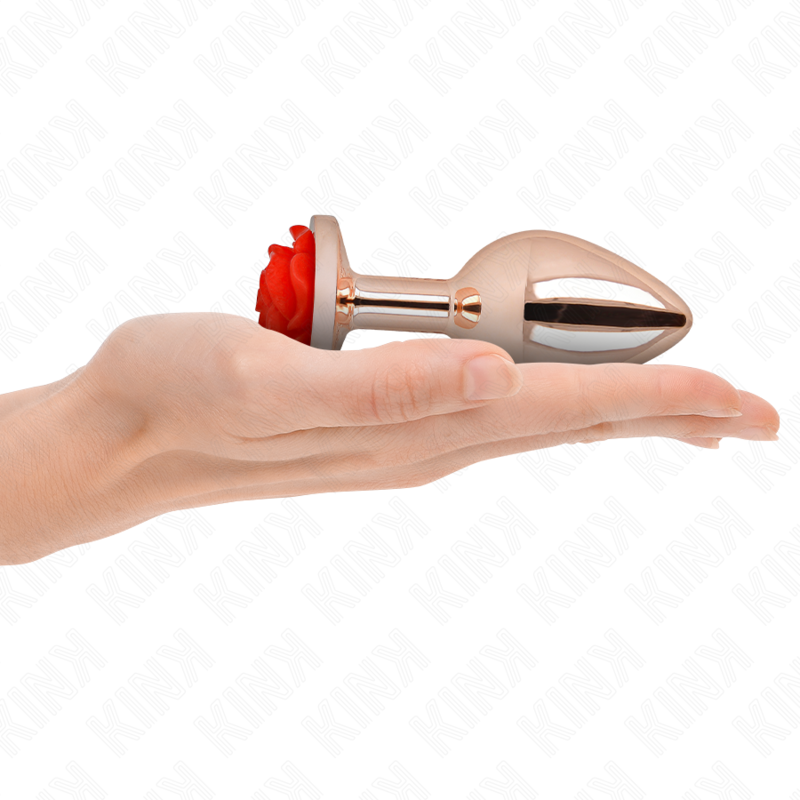 KINK - PINK GOLD ANAL PLUG WITH RED ROSE L - My naughty haven #