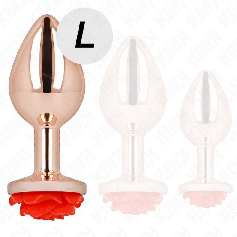 KINK - PINK GOLD ANAL PLUG WITH RED ROSE L - My naughty haven #