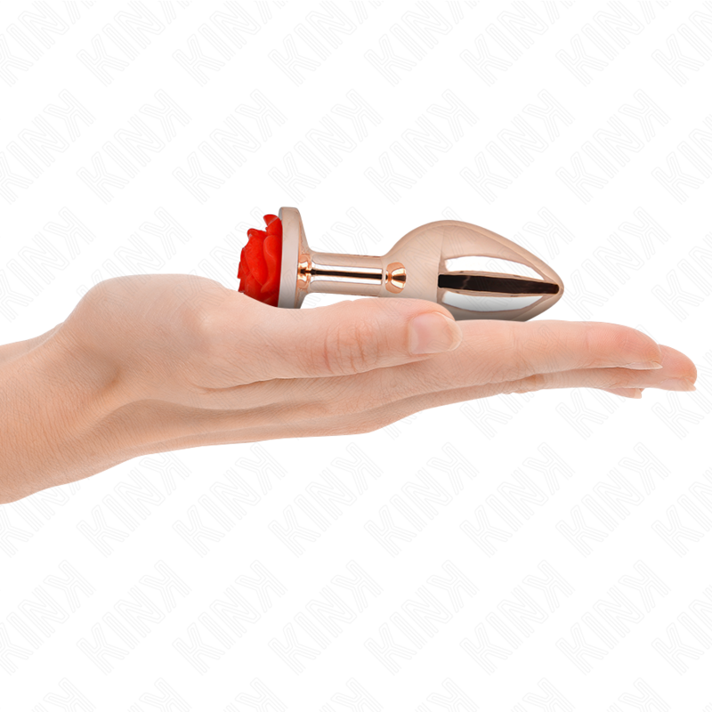 KINK - PINK GOLD ANAL PLUG WITH RED ROSE M - My naughty haven #