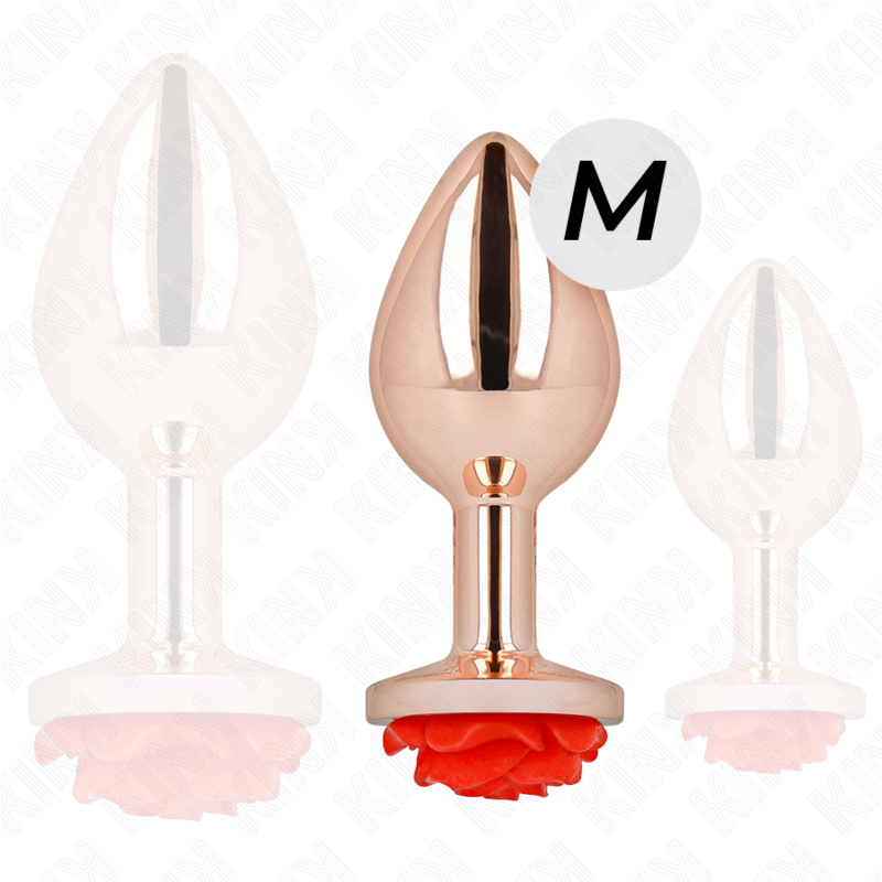KINK - PINK GOLD ANAL PLUG WITH RED ROSE M - My naughty haven #