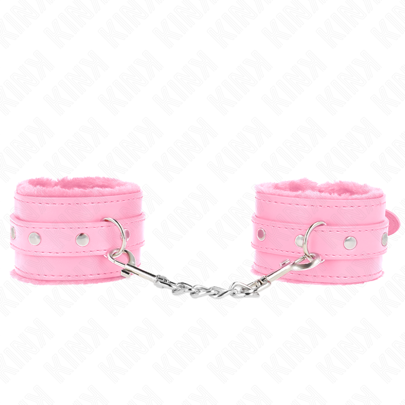 KINK - PREMIUM FUR LINED WRIST RESTRAINTS PINK WITH PINK BELT ADJUSTABLE 17-29 CM X 6 CM - My naughty haven #