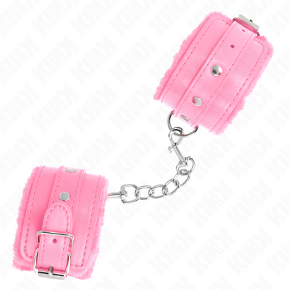 KINK - PREMIUM FUR LINED WRIST RESTRAINTS PINK WITH PINK BELT ADJUSTABLE 17-29 CM X 6 CM - My naughty haven #