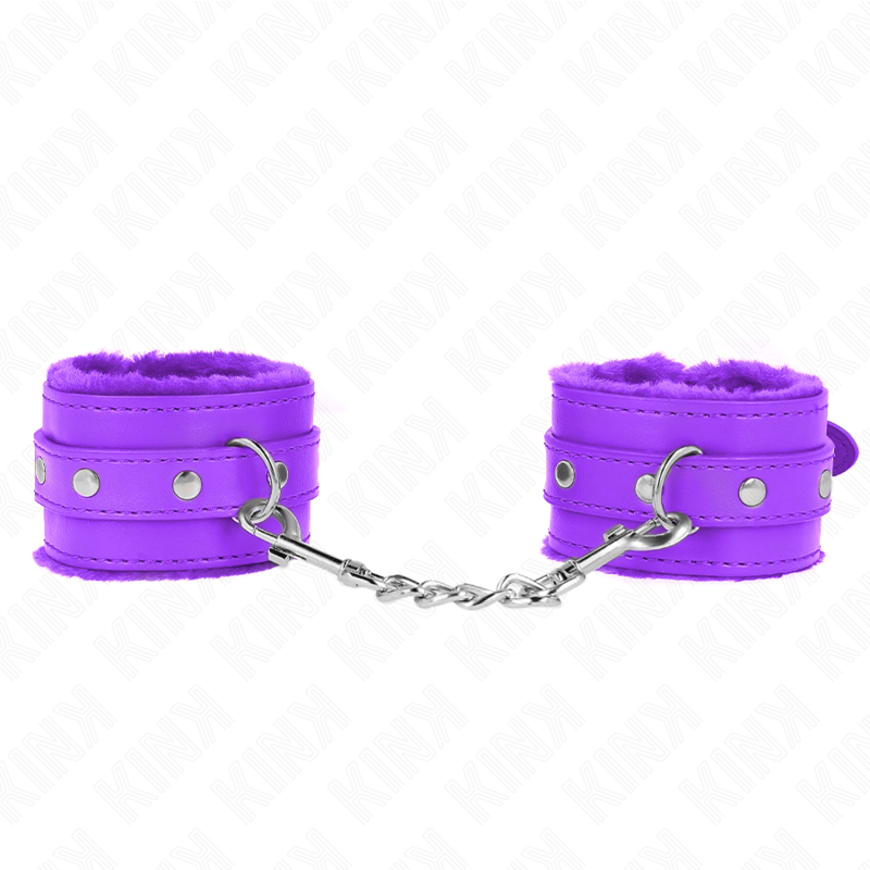 KINK - PREMIUM FUR LINED WRIST RESTRAINTS PURPLE WITH PURPLE BELT ADJUSTABLE 17-29 CM X 6 CM - My naughty haven #