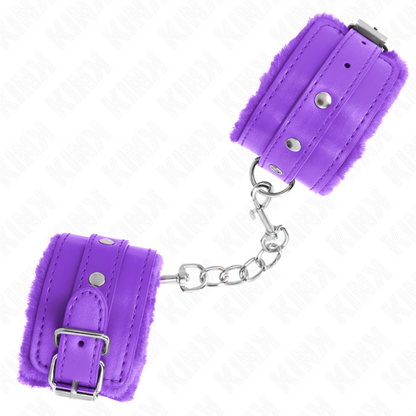 KINK - PREMIUM FUR LINED WRIST RESTRAINTS PURPLE WITH PURPLE BELT ADJUSTABLE 17-29 CM X 6 CM - My naughty haven #