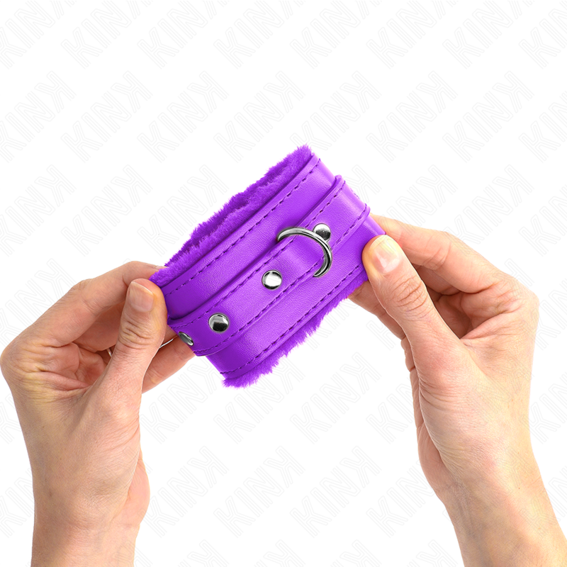 KINK - PREMIUM FUR LINED WRIST RESTRAINTS PURPLE WITH PURPLE BELT ADJUSTABLE 17-29 CM X 6 CM - My naughty haven #