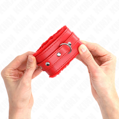 KINK - PREMIUM FUR LINED WRIST RESTRAINTS RED WITH RED BELT ADJUSTABLE 17-29 CM X 6 CM - My naughty haven #