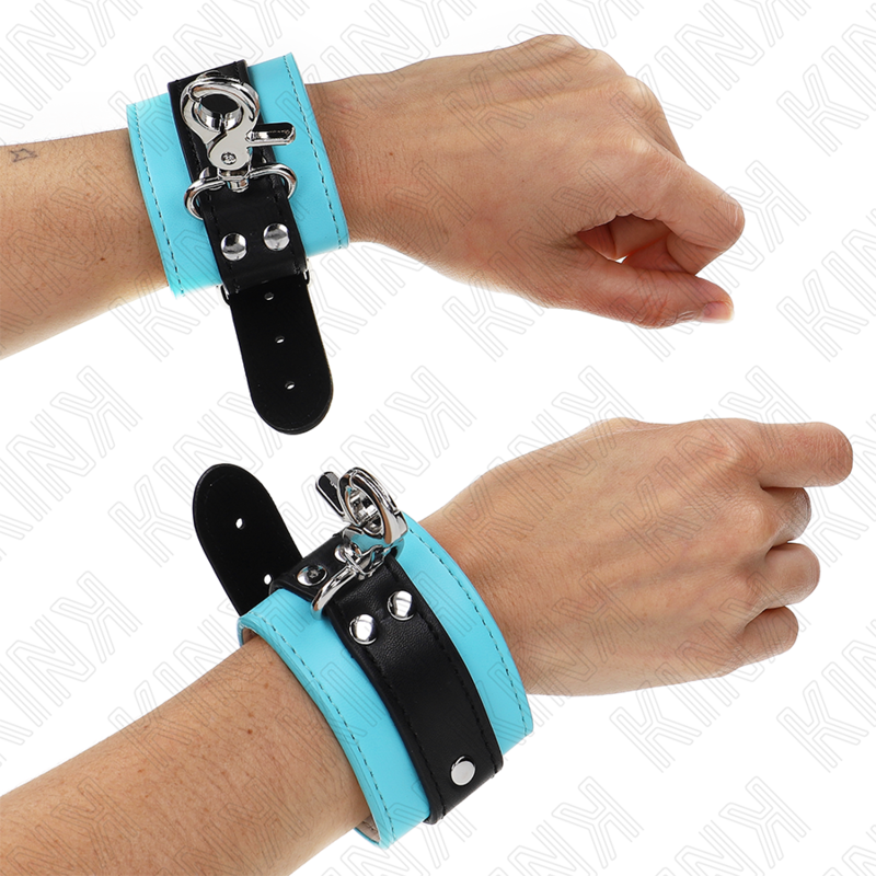 KINK - PREMIUM LOCKABLE WRIST RESTRAINTS BLACK / BLUE ADJUSTABLE 21-28 CM X 5.5 CM - My naughty haven #