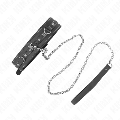 KINK - PVC LEATHER NECKLACE WITH BELT 105 CM RHINESTONE RIVET 41.5 X 4 CM - My naughty haven #
