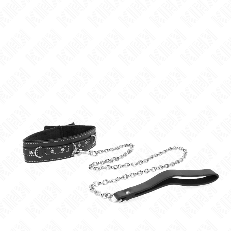 KINK - PVC LEATHER NECKLACE WITH BELT 105 CM RHINESTONE RIVET 41.5 X 4 CM - My naughty haven #