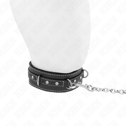 KINK - PVC LEATHER NECKLACE WITH BELT 105 CM RHINESTONE RIVET 41.5 X 4 CM - My naughty haven #