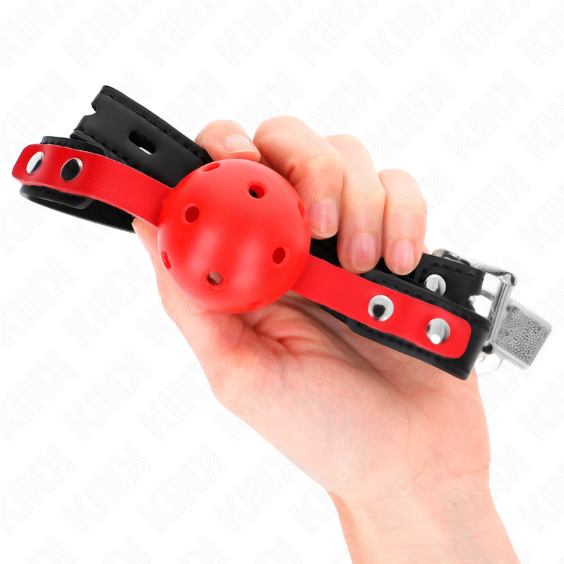 KINK - RED HOLLOW HARD BALL 4 CM GAG BLACK STRAP 60 x 2 CM ADJUSTABLE 37-52 CM - My naughty haven #