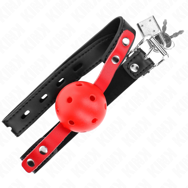 KINK - RED HOLLOW HARD BALL 4 CM GAG BLACK STRAP 60 x 2 CM ADJUSTABLE 37-52 CM - My naughty haven #